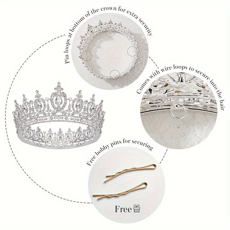 Exquisite Crystal Queen Crown - Sparkling Rhinestone Tiara for Women, Bridal Party, Pageant, Wedding Hair Accessories, Silver Plated, Durable, Adjustable, Comfortable, Ideal for Brides, Birthday Girls, and Queens