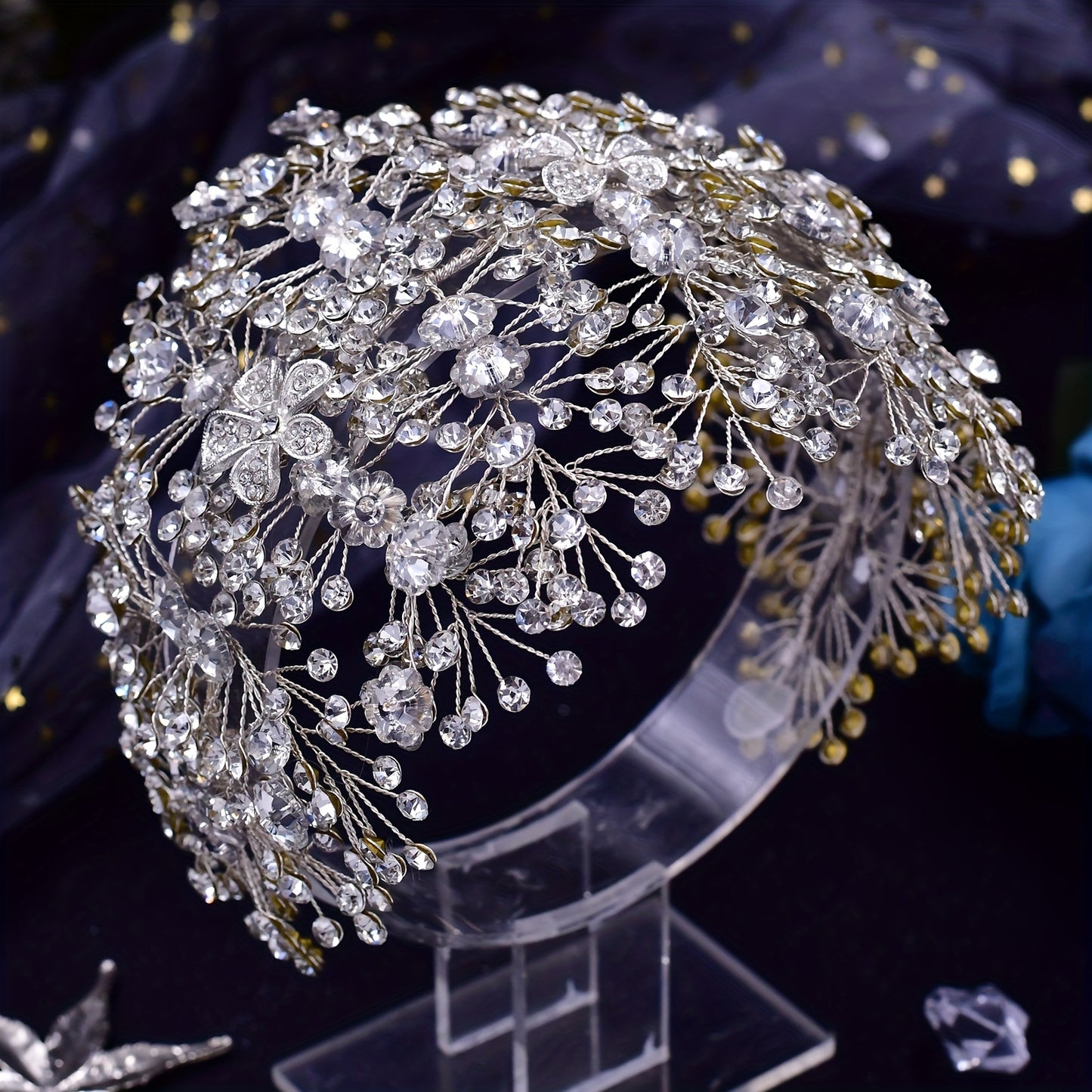 European and American cross-border rhinestone handmade rhinestone silver alloy hair accessories hairband ornaments accessories for brides