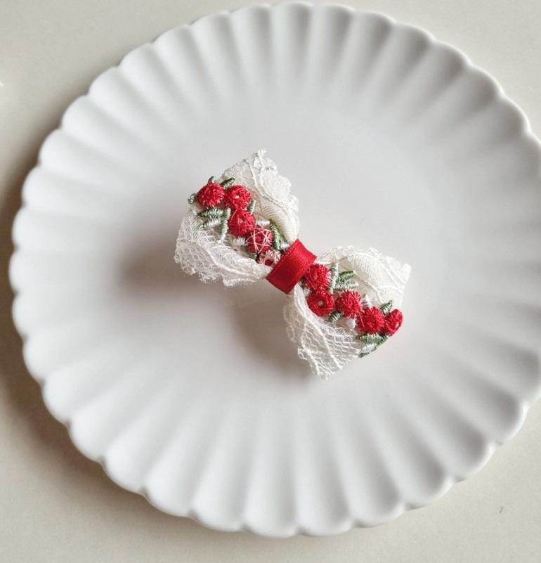 Spring Lace Floral Ribbon Flower Bow Hair Pin [with Pinkluvme]