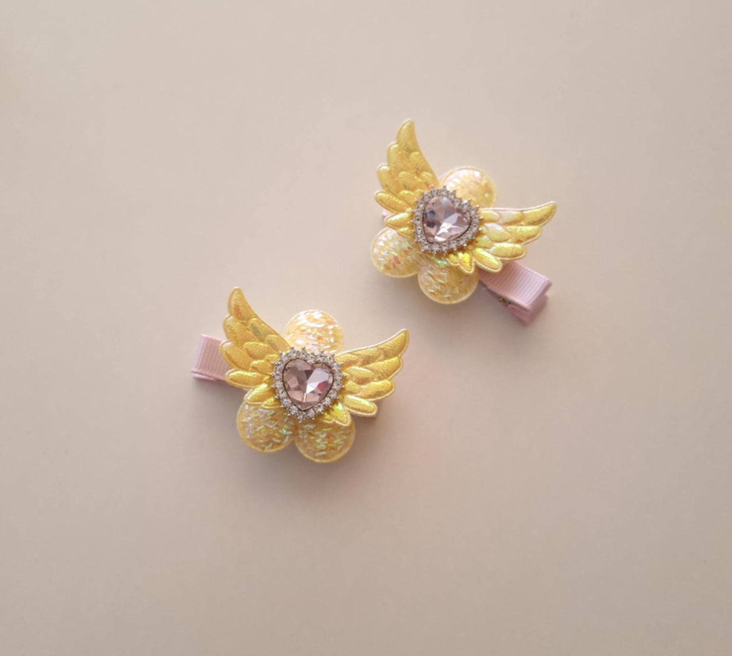 Sparkly Angel Wing Hair Clips–Pigtail Set of 2 (Left & Right Pair) Korean Hypoallergenic Girl Toddler hair pin nickel-free [with Pinkluvme]