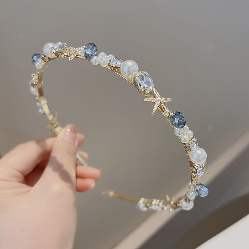 1pc, Delicate Elegant Ocean Style Headband, Shell & Starfish Glitter Thin Headband, Women Girls Mermaid Style Casual Leisure Hair Accessories, Gift Photo Props