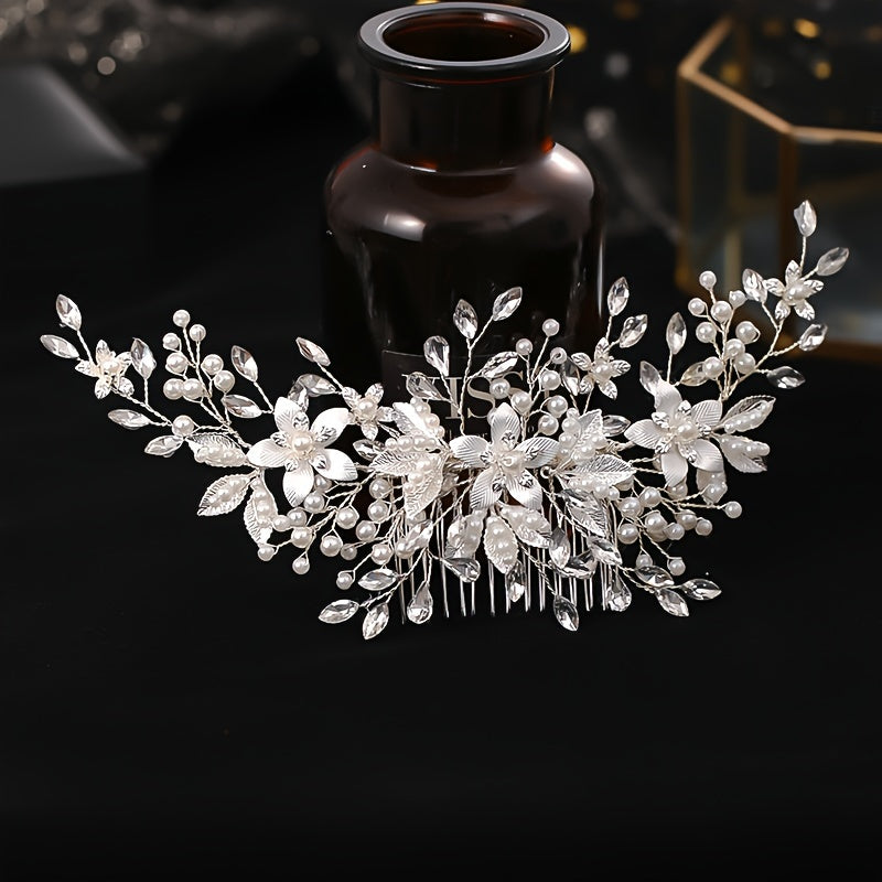 1PC Bridal Rhinestone Hair Comb Elegant Flower Shaped Headwear Handmade Braided Hair Accessories For Wedding Party Dress Up Headpiece