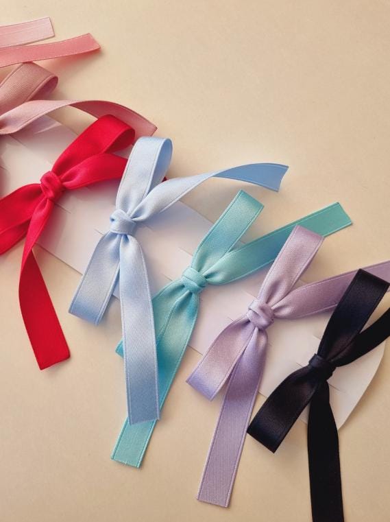 Girl Satin Ballet Simple Ribbon Bow Hair Clip Toddler Ribbon Bow Pin Long Tailed Bow Hair Clip Safe for Babies Handmade [with Pinkluvme]