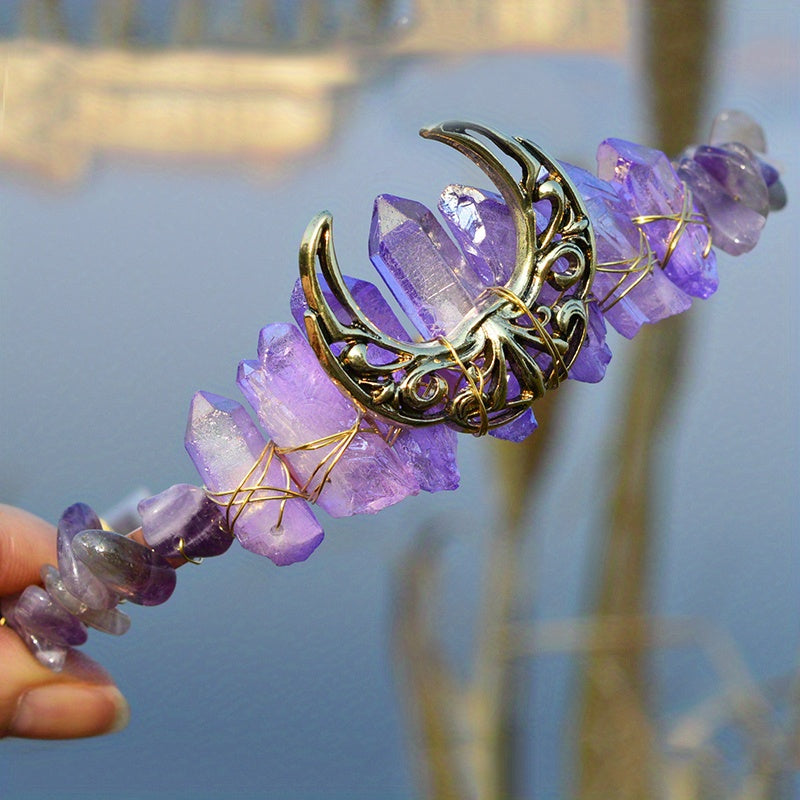 Natural Crystal Hollow Moon Tiara 1pc Headband Hair Band - Hair Accessories Head Jewelry