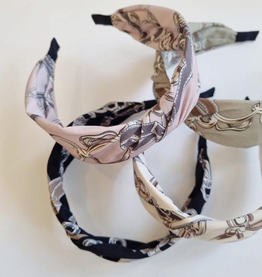 Wide Scarf Twist Bandana Style Headband - Chain & Belt Pattern Made in Korea [with Pinkluvme]