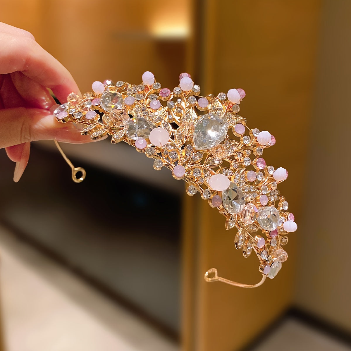 1pc Alloy Rhinestone Big Crown Hair Hoop, Girls Performance Princess Birthday Hair Accessories