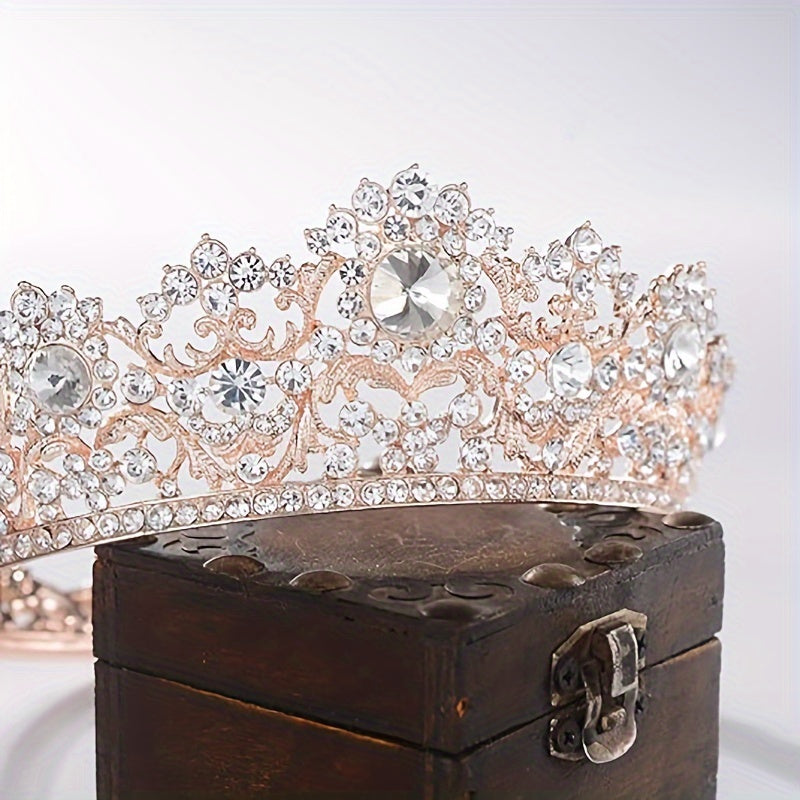 Rhinestone Bridal Queen Crown Full Round Tiara For Women Wedding Pageant Hair Accessories