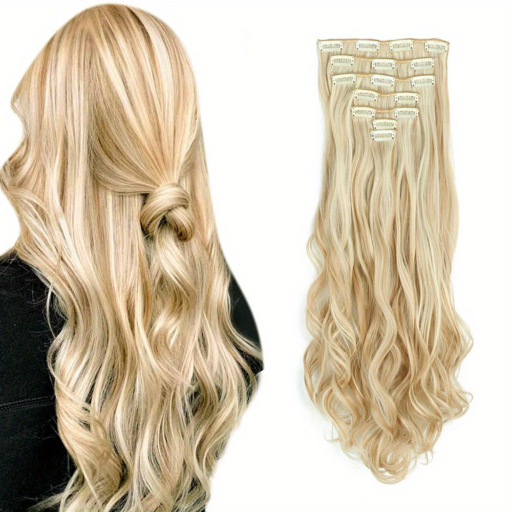 Clip In Hair Extensions 7 PCS Full Head 22 Inch Long Curly Wavy Synthetic Clip Hair Pieces Wavy Hair Pieces For Women Girls Hair Clips Hair Accessories Halloween Christmas