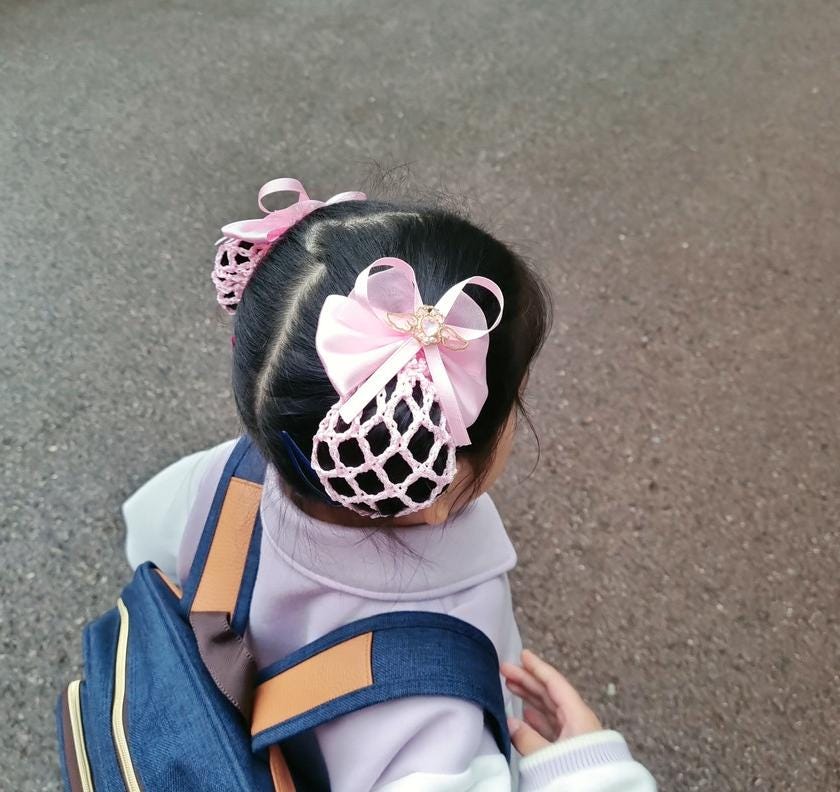 Girl Woman Ribbon Bow Hair Net Clip Set of 2 [with Pinkluvme]