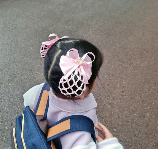 Girl Woman Ribbon Bow Hair Net Clip Set of 2 [with Pinkluvme]