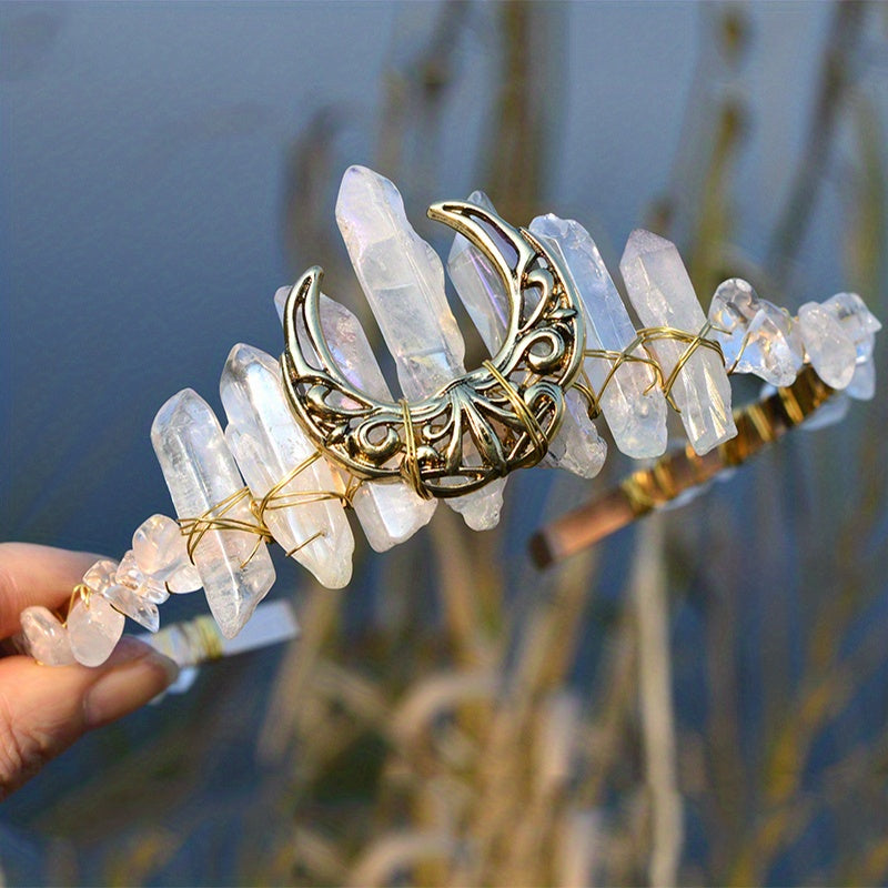Natural Crystal Hollow Moon Tiara 1pc Headband Hair Band - Hair Accessories Head Jewelry