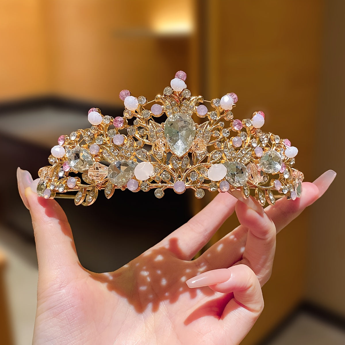 1pc Alloy Rhinestone Big Crown Hair Hoop, Girls Performance Princess Birthday Hair Accessories