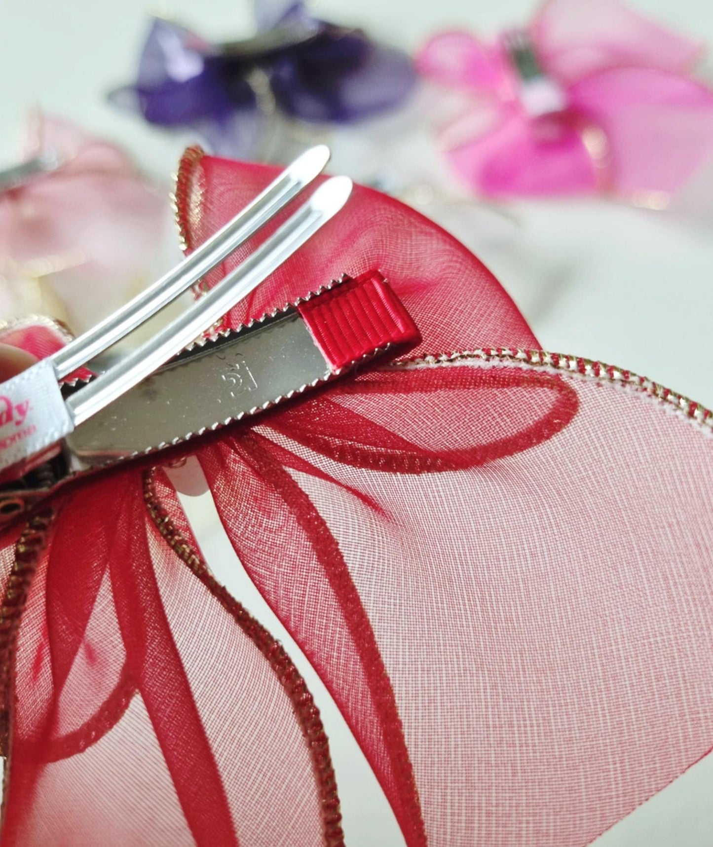 Gold-Edged Organza Bow Hair Clip Light Pink, Deep Pink, Yellow, White, Red, Purple Girl Toddler Formal Gold hypoallergenic [with Pinkluvme]