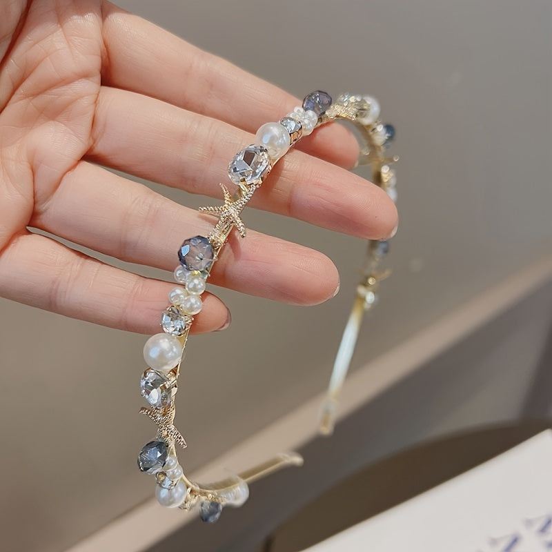 1pc, Delicate Elegant Ocean Style Headband, Shell & Starfish Glitter Thin Headband, Women Girls Mermaid Style Casual Leisure Hair Accessories, Gift Photo Props