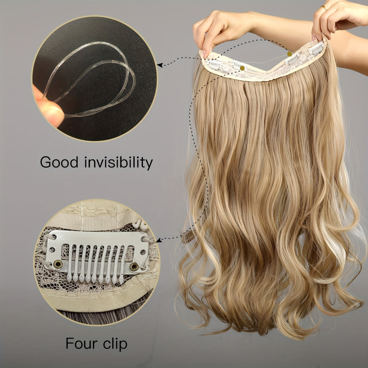 22inch 4clips Long Straight Hair Pieces Synthetic Fishing Line Hair Extensions Elegant For Daily Use Hair Accessories