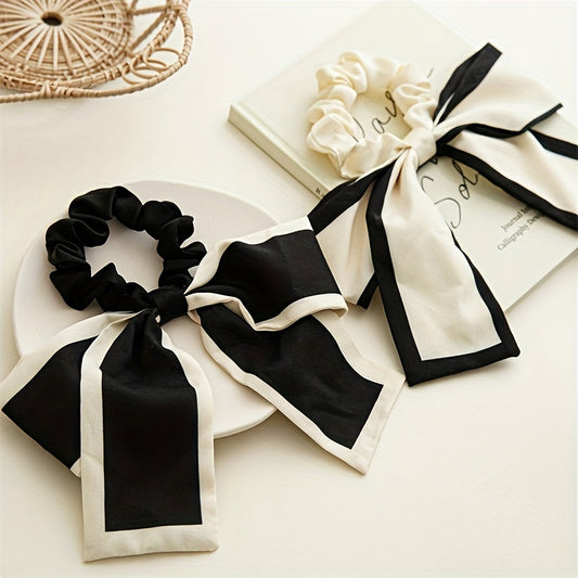 Elegant Two-Tone Bow Hair Tie – Large Ribbon Scrunchie for Women