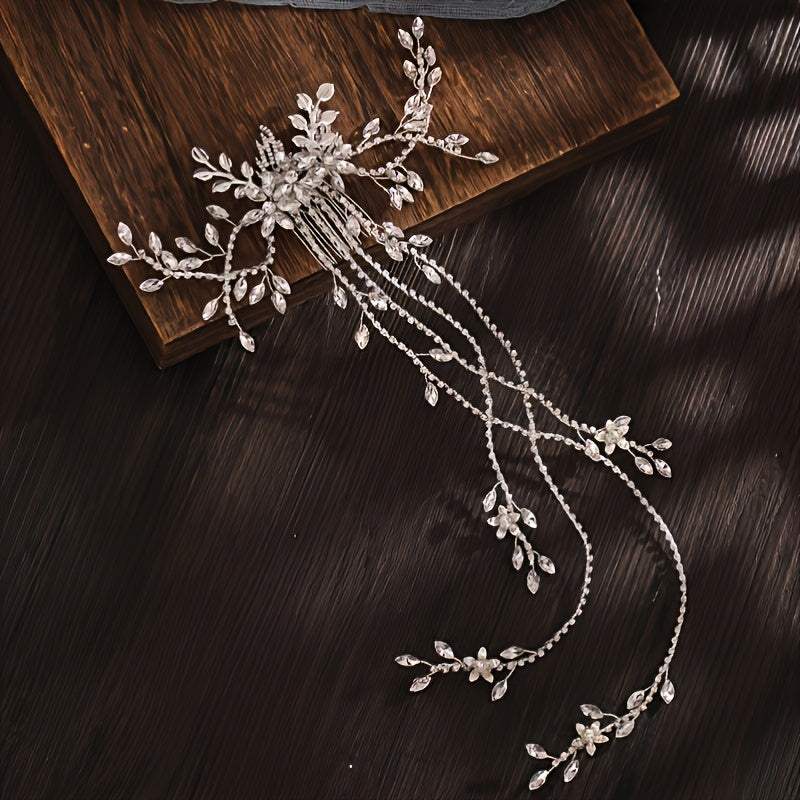 Bridal Hair Accessories With Crystal Long Hair Comb, Braided With Rhinestone Hairpin, Wedding Veil And Other Bridal Accessories
