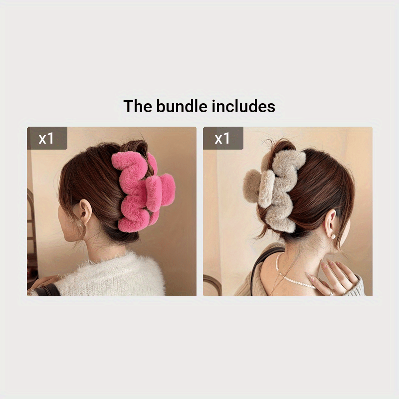 1pc Soft Wave Pattern Plush Hair Claw Clips, Winter Hair Accessories, Women Hair Clips, Large Size For Thick Hair, Christmas Gifts