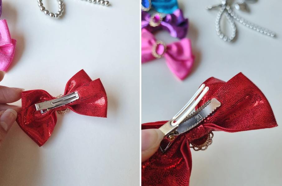 Sparkle Jewel Long-Lasting Pearly Shiny Bling Bow Ribbon Clip Korean Pet Accessory [with Pinkluvme]