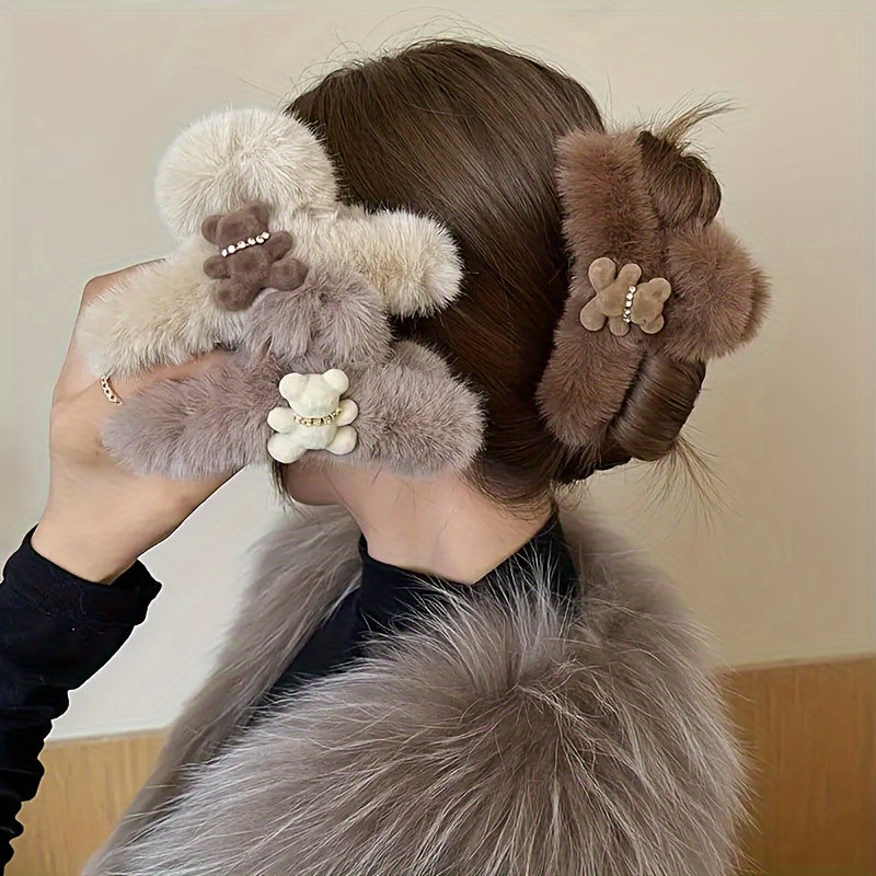 1/2/3pcs Plush Cute Bear Hair Clip Headwear Hair Accessories For Girls