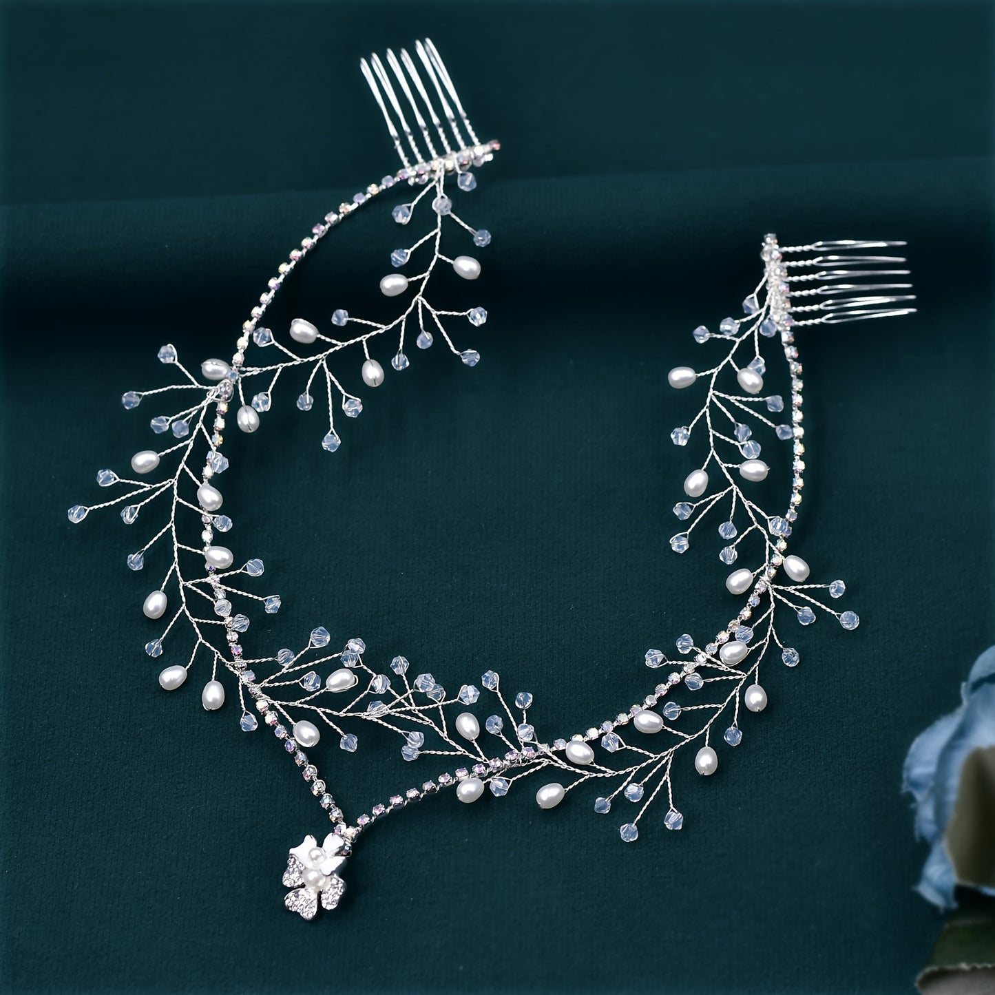 1PC Romantic Headwear Forehead Alloy Chain With Rhinestone Pendant High-end Beaded Hair Comb Women Bridal Hair Accessories