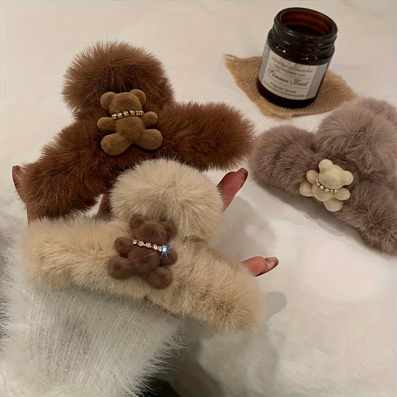 1/2/3pcs Plush Cute Bear Hair Clip Headwear Hair Accessories For Girls