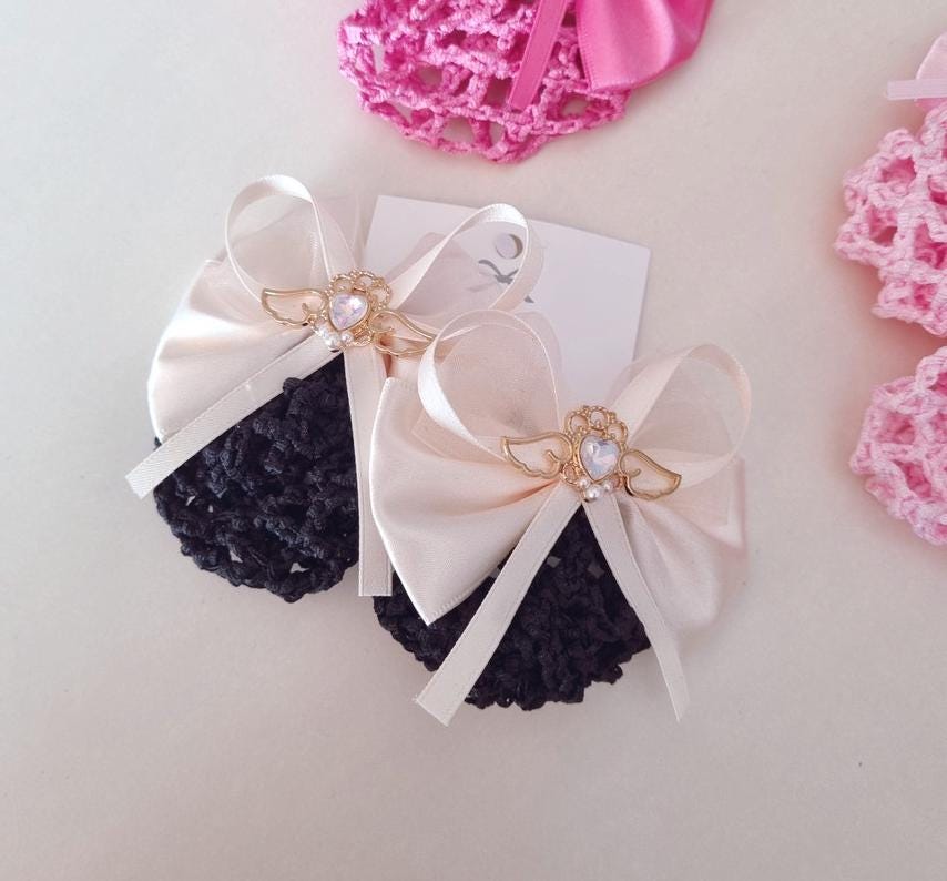 Girl Woman Ribbon Bow Hair Net Clip Set of 2 [with Pinkluvme]