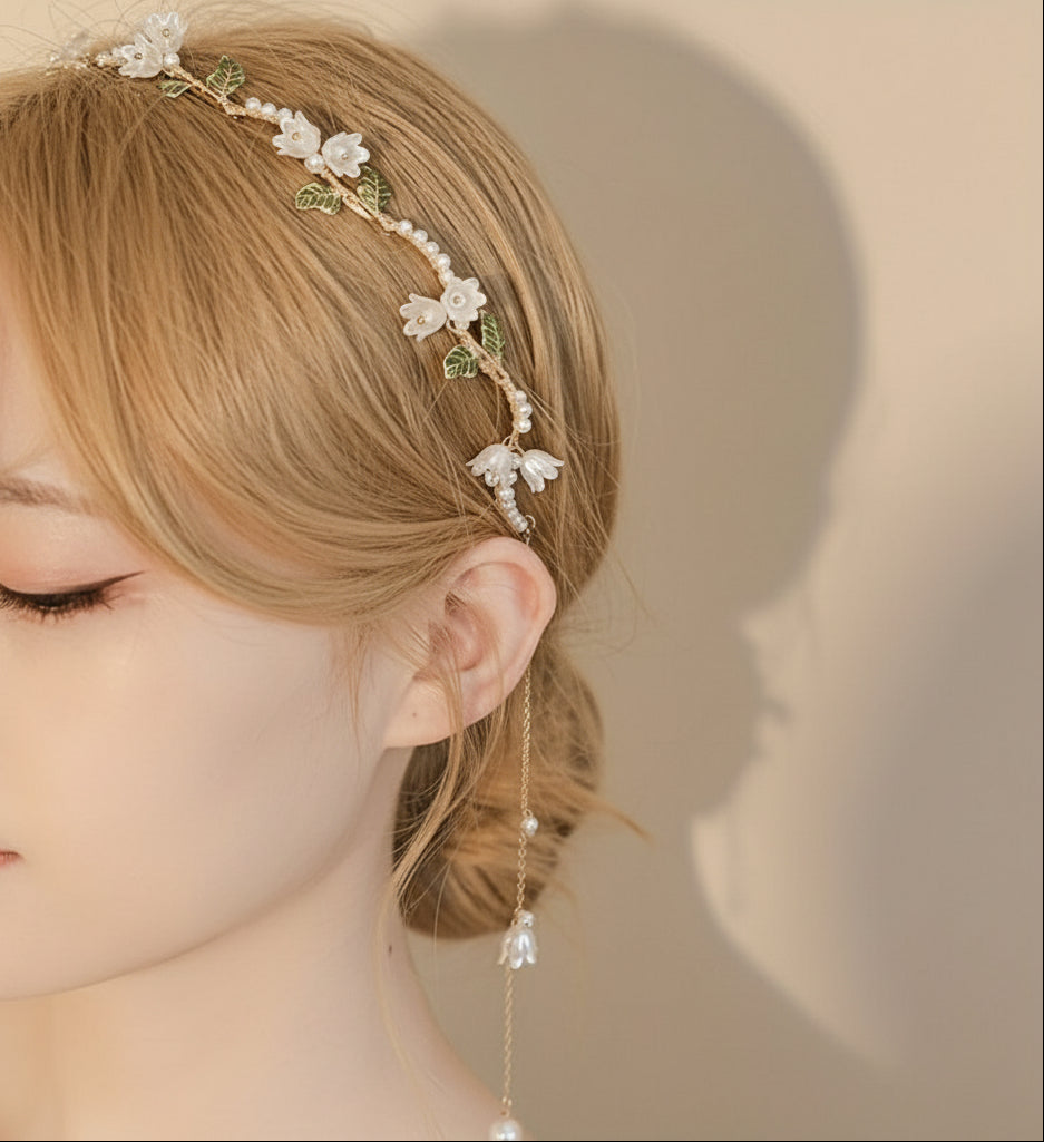 1pc Girl's New Vintage White Lily Flower Faux Pearl Tassel Temperament Elegant Women's Hair Hoop Hair Accessories, Ideal choice for Gifts