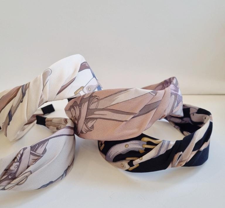 Wide Scarf Twist Bandana Style Headband - Chain & Belt Pattern Made in Korea [with Pinkluvme]