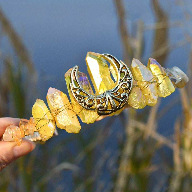 Natural Crystal Hollow Moon Tiara 1pc Headband Hair Band - Hair Accessories Head Jewelry