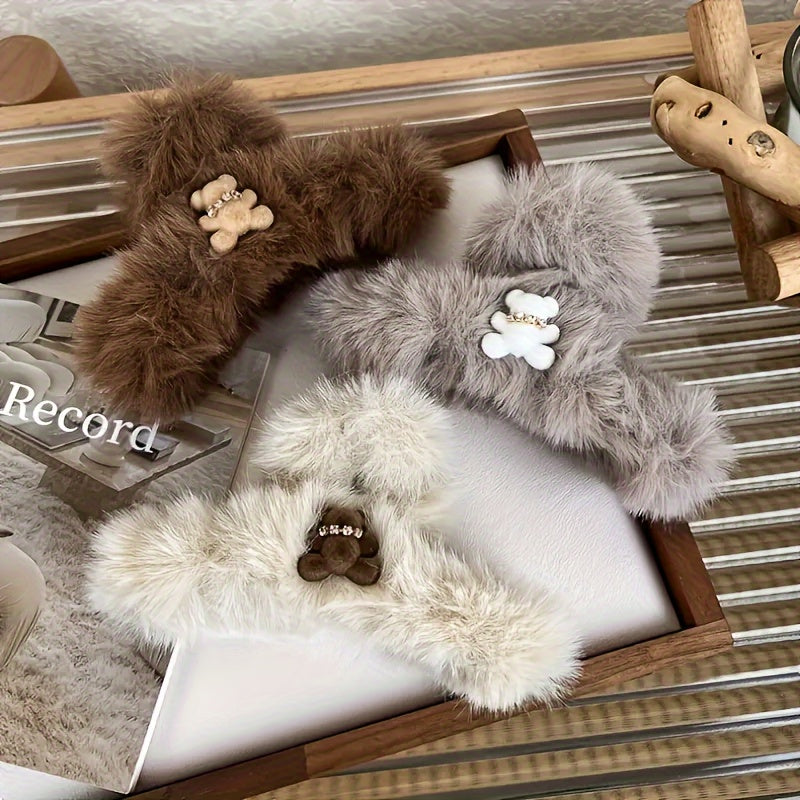 1/2/3pcs Plush Cute Bear Hair Clip Headwear Hair Accessories For Girls