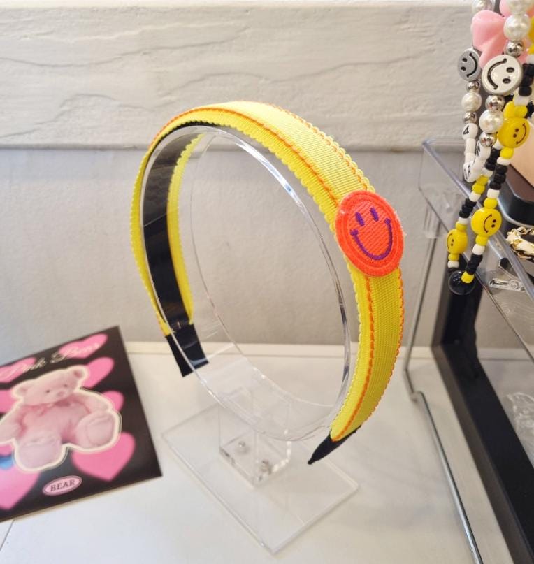 Vivid Pastel Smiley Headband Blue pink yellow lavender