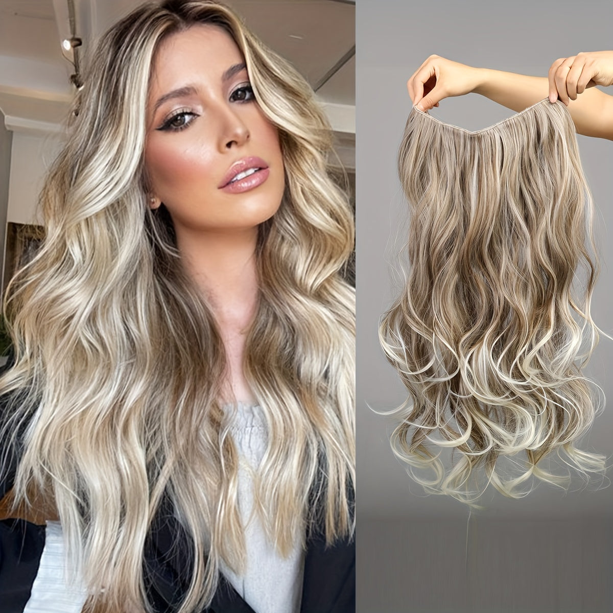 22inch 4clips Long Straight Hair Pieces Synthetic Fishing Line Hair Extensions Elegant For Daily Use Hair Accessories