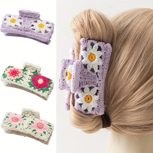 Handmade Crochet Floral Plush Hair Claw – Big Soft Flower Clip