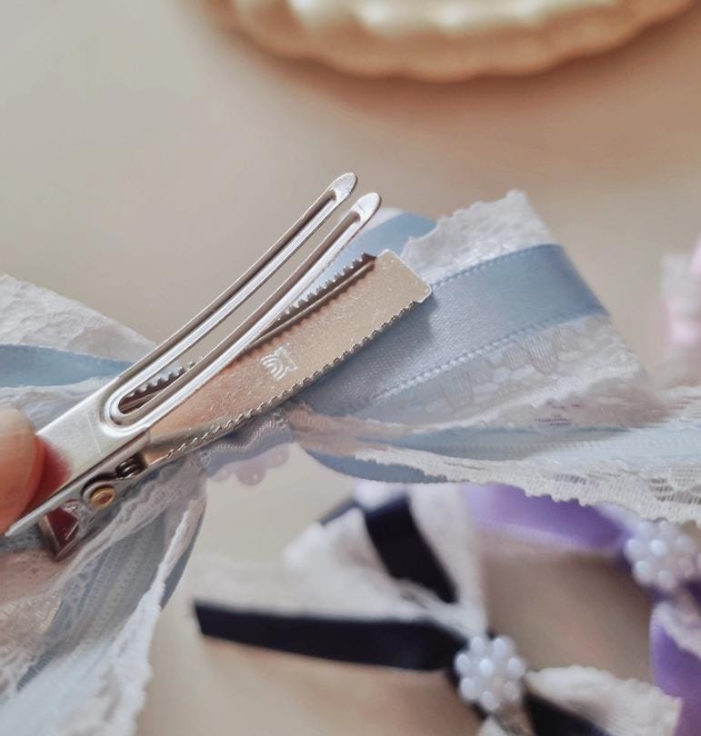 Lace & Satin Bow Hair Clip – Elegant Baby-Safe Design; Handmade in Korea Mini flower charm center classy timeless formal [with Pinkluvme]