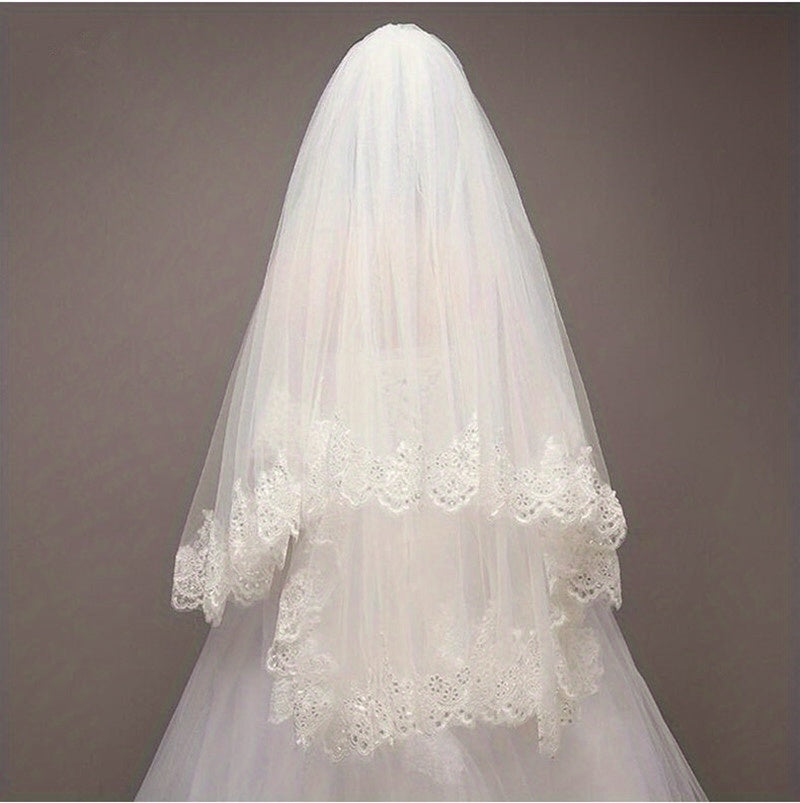 Lace Edge Bridal Veil Women's Simple Wedding Veil With Comb Wedding Hair Accessories