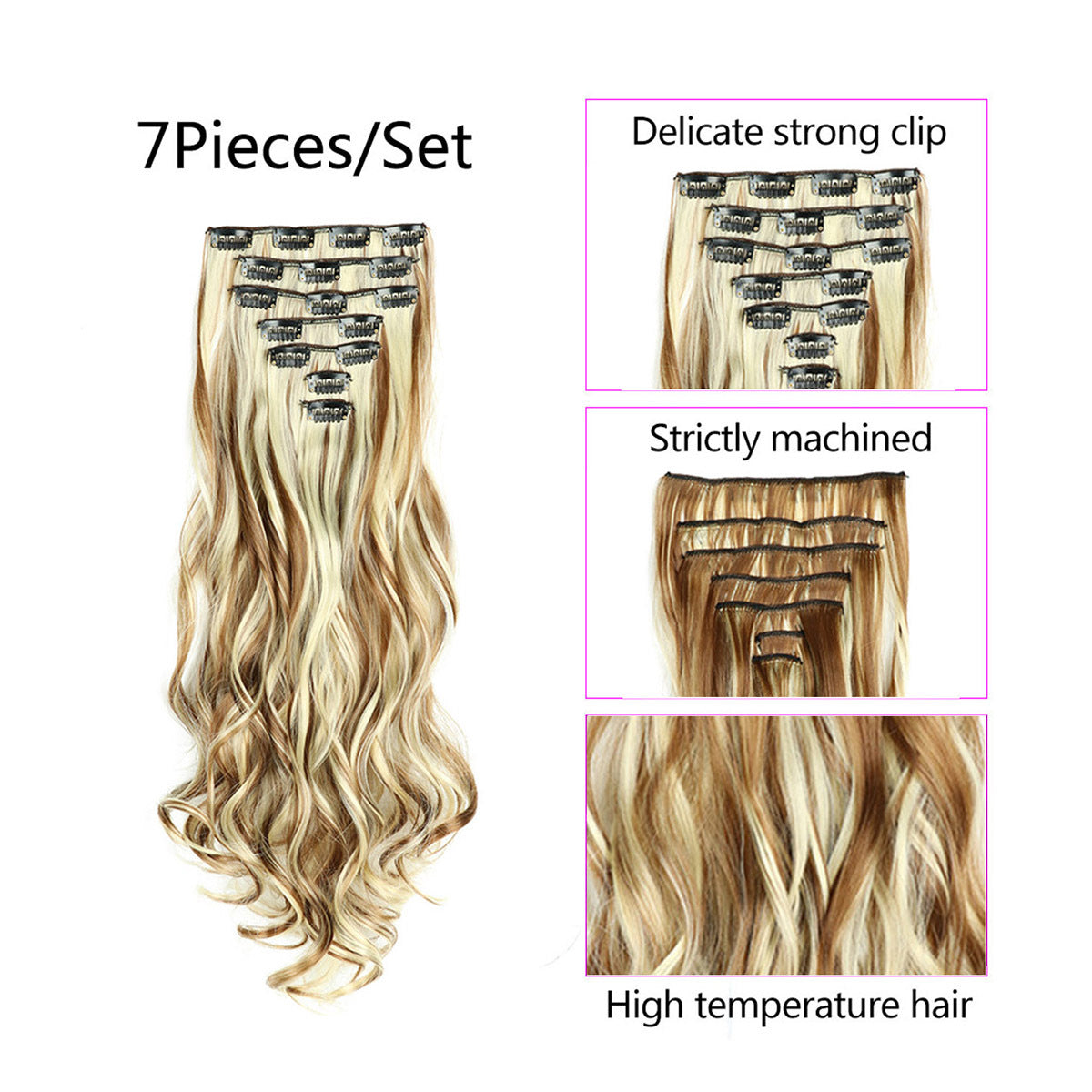 Clip In Hair Extensions 7 PCS Full Head 22 Inch Long Curly Wavy Synthetic Clip Hair Pieces Wavy Hair Pieces For Women Girls Hair Clips Hair Accessories Halloween Christmas