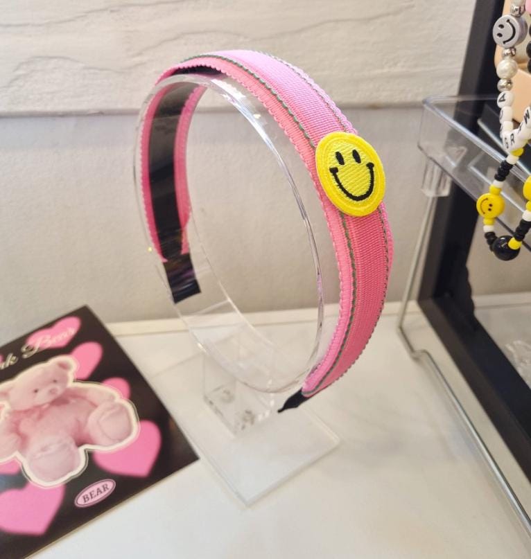 Vivid Pastel Smiley Headband Blue pink yellow lavender