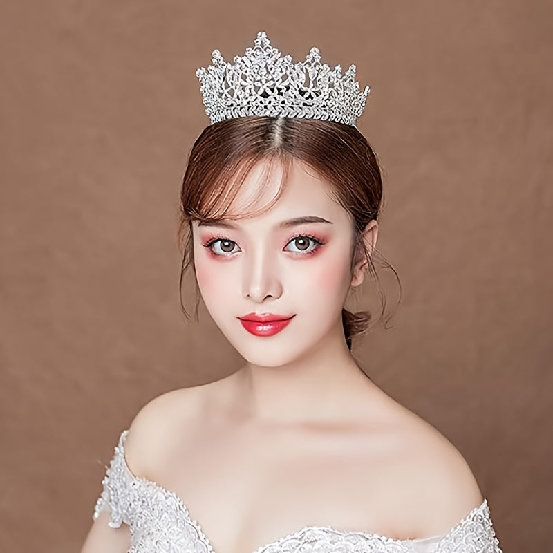 Full Round Imitation Crystal Queen Crown Rhinestone Bride Crown Headband Grand Ball Wedding Hair Accessories