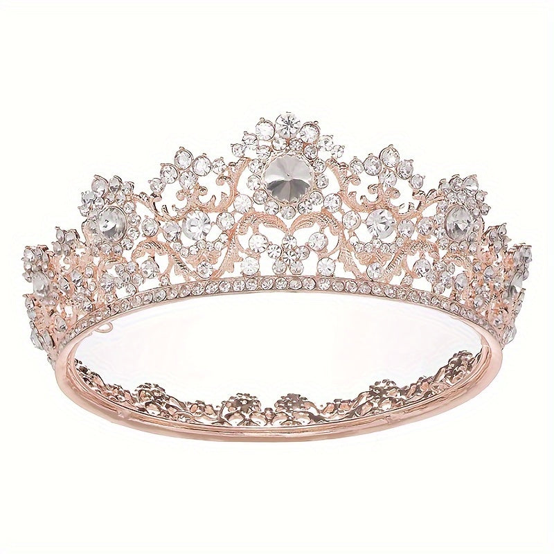 Rhinestone Bridal Queen Crown Full Round Tiara For Women Wedding Pageant Hair Accessories