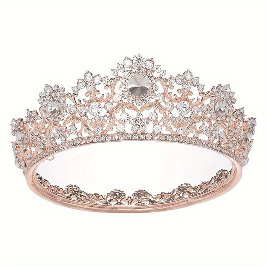 Rhinestone Bridal Queen Crown Full Round Tiara For Women Wedding Pageant Hair Accessories