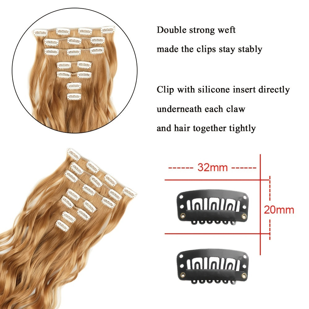 Clip In Hair Extensions 7 PCS Full Head 22 Inch Long Curly Wavy Synthetic Clip Hair Pieces Wavy Hair Pieces For Women Girls Hair Clips Hair Accessories Halloween Christmas
