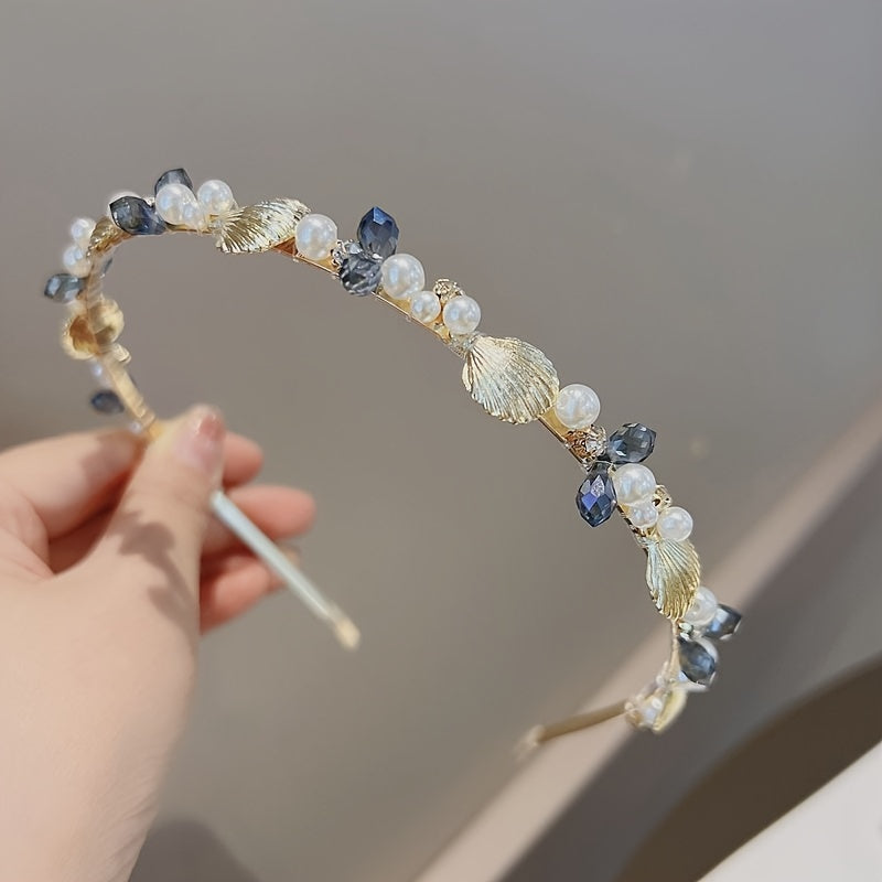 1pc, Delicate Elegant Ocean Style Headband, Shell & Starfish Glitter Thin Headband, Women Girls Mermaid Style Casual Leisure Hair Accessories, Gift Photo Props