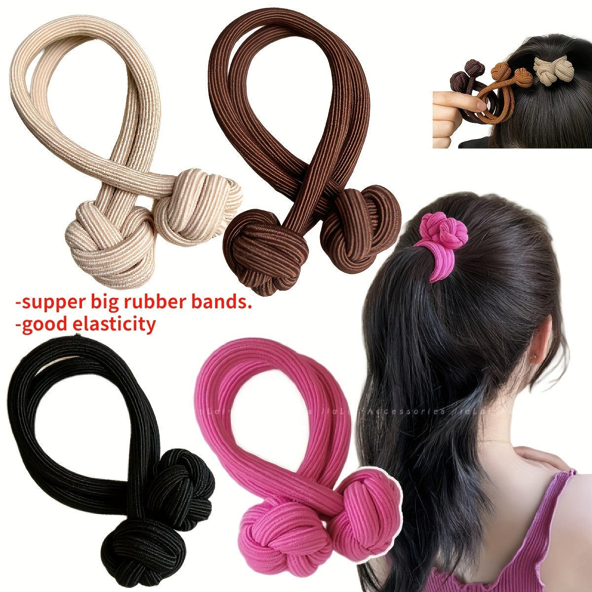 4pcs Knotted Hair Tie High Elasticity Hair Rope Solid Color Hair Ring Durable Ponytail Holder Hair Accessories For Women