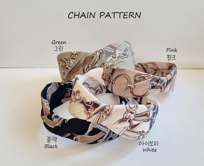 Wide Scarf Twist Bandana Style Headband - Chain & Belt Pattern Made in Korea [with Pinkluvme]