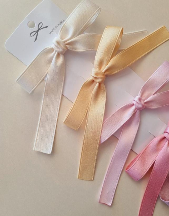 Girl Satin Ballet Simple Ribbon Bow Hair Clip Toddler Ribbon Bow Pin Long Tailed Bow Hair Clip Safe for Babies Handmade [with Pinkluvme]