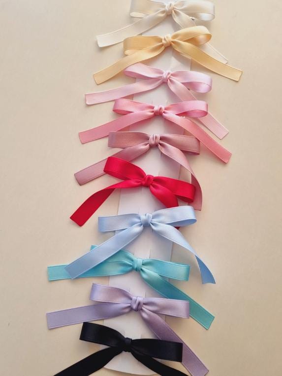 Girl Satin Ballet Simple Ribbon Bow Hair Clip Toddler Ribbon Bow Pin Long Tailed Bow Hair Clip Safe for Babies Handmade [with Pinkluvme]