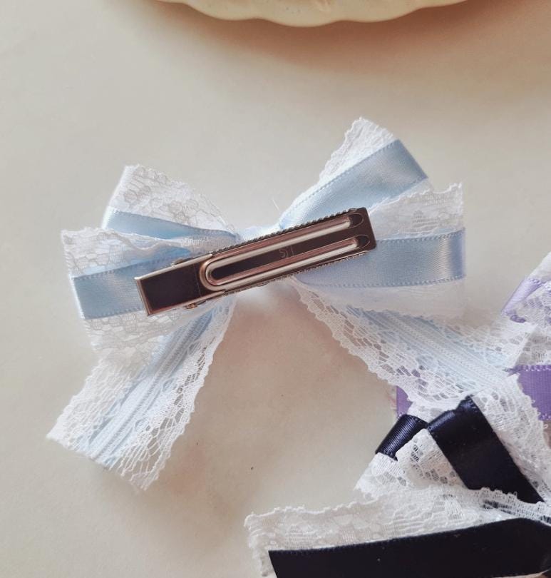 Lace & Satin Bow Hair Clip – Elegant Baby-Safe Design; Handmade in Korea Mini flower charm center classy timeless formal [with Pinkluvme]
