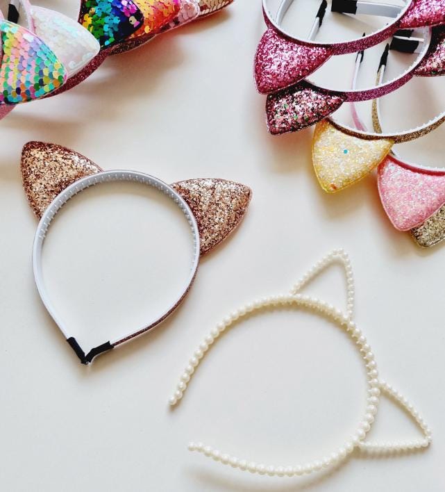 Girl Toddler Pet Sparkly Cat Ear Headband – Sequin & Glitter Free Pearl Headband – Kids’ Comfortable Hairband Halloween [with Pinkluvme]