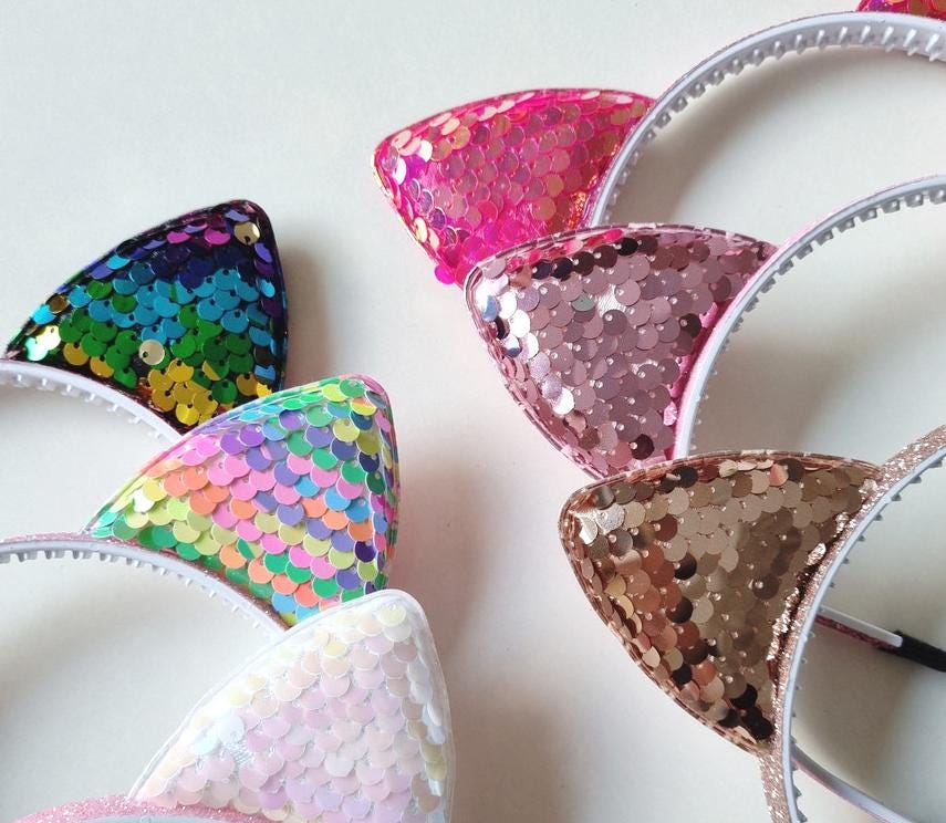 Girl Toddler Pet Sparkly Cat Ear Headband – Sequin & Glitter Free Pearl Headband – Kids’ Comfortable Hairband Halloween [with Pinkluvme]